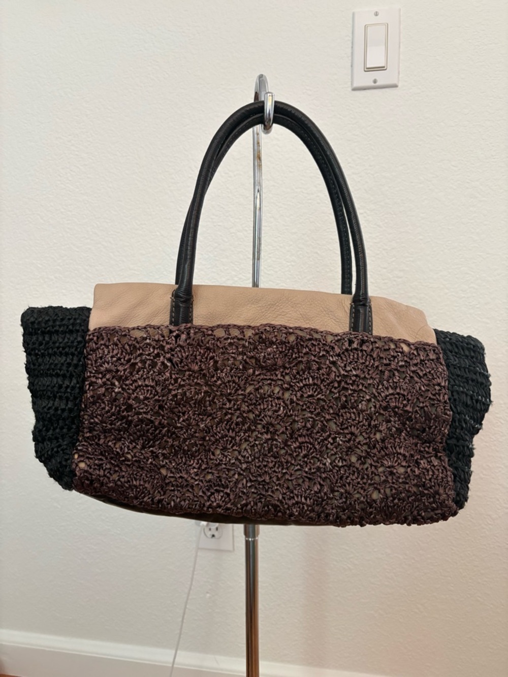 Maliparmi Black, Brown & Tan Woven and Leather Shoulder Bag